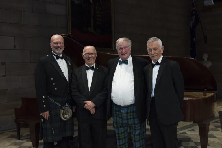 Former Principals; Wayne Erickson, Bill Porges, Hugh Cairns and Peter Cameron at the 2017 Sesquicentenary Dinner.
