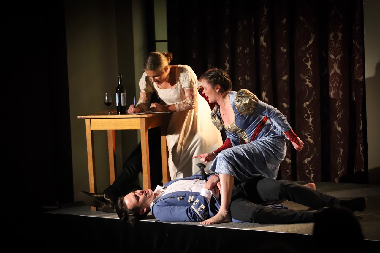 St Andrew’s College students performing in one of the College’s annual DramSoc (Dramatic Society) productions – directed, produced and acted in by College residents.